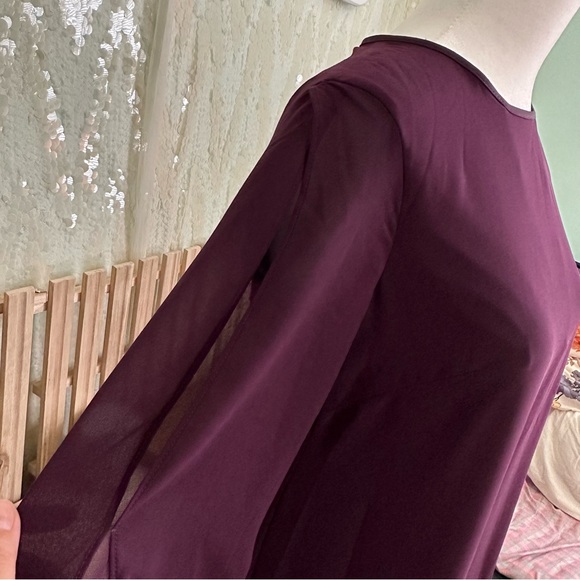 NWOT Vince Camuto Wine Sheer V neck Lined Midi Dress - classy Woman Size 2 - Picture 6 of 10